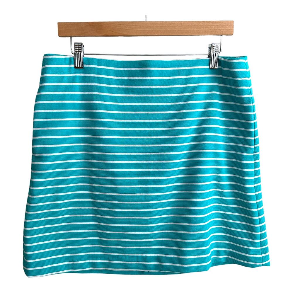 Talbots Teal Blue White Stripe Pique Knit Skirt 8 M Medium
